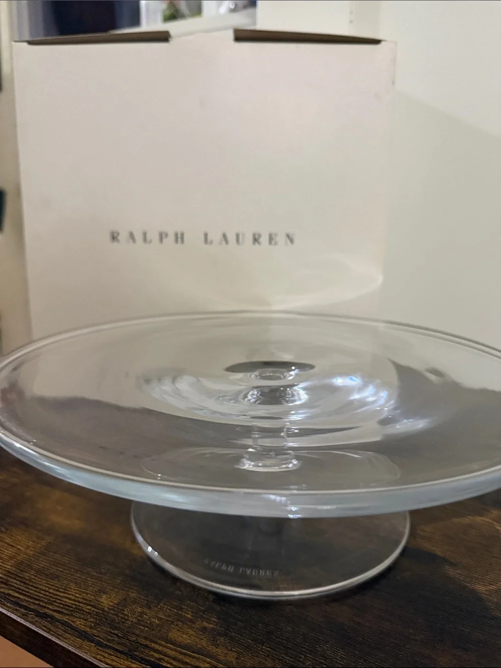 NWT Ralph Lauren Clear Glass Cake Plate Pedestal